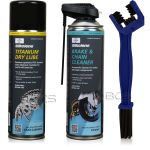 ZESTAW DO KONSERWACJI ŁAŃCUCHA TITANIUM DRY LUBE SPRAY + BRAKE & CHAIN CLEANER SPRAY + SZCZOTKA, Opakowanie / zestaw: 500 ml SPRAY x 2 + SZCZOTKA - sklep olejefuchs.pl
