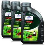 3 litry FUCHS TITAN GARDEN SUPER 10W30 - olej do narzędzi ogrodniczych z silnikami czterosuwowymi (4T) - ZESTAW - TANIEJ, Opakowanie / zestaw: 3 litry (3 x 1 litr), Lepkość SAE: 10W30 - sklep olejefuchs.pl