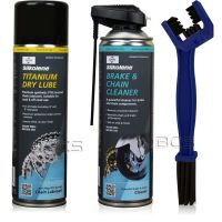 ZESTAW DO KONSERWACJI ŁAŃCUCHA TITANIUM DRY LUBE SPRAY + BRAKE & CHAIN CLEANER SPRAY + SZCZOTKA, Opakowanie / zestaw: 500 ml SPRAY x 2 + SZCZOTKA - sklep olejefuchs.pl