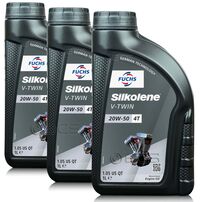 3 litry FUCHS SILKOLENE V-TWIN 20W50 - mineralny olej silnikowy (4T) do motocykli z silnikami widlastymi - ZESTAW - TANIEJ, Opakowanie / zestaw: 3 litry (3 x 1 litr), Lepkość SAE: 20W50 - sklep olejefuchs.pl