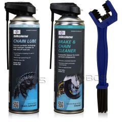 ZESTAW DO KONSERWACJI ŁAŃCUCHA CHAIN LUBE +  BRAKE CLEANER + SZCZOTKA, Opakowanie / zestaw: 500 ml SPRAY x 2 + SZCZOTKA - sklep olejefuchs.pl