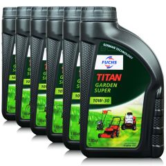 6 litrów FUCHS TITAN GARDEN SUPER 10W30 - olej do narzędzi ogrodniczych z silnikami czterosuwowymi (4T) - ZESTAW - TANIEJ, Opakowanie / zestaw: 6 litrów (6 x 1 litr), Lepkość SAE: 10W30 - sklep olejefuchs.pl
