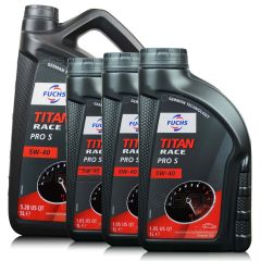 8 litrów FUCHS TITAN RACE PRO S 5W40 - w pełni syntetyczny (fully synthetic ester oil) olej silnikowy - ZESTAW - TANIEJ, Opakowanie / zestaw: 8 litrów (5 litrów + 3 x 1 litr), Lepkość SAE: 5W40 - sklep olejefuchs.pl