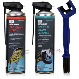 ZESTAW DO KONSERWACJI ŁAŃCUCHA PRO CHAIN LUBE SPRAY + BRAKE & CHAIN CLEANER SPRAY + SZCZOTKA, Opakowanie / zestaw: 500 ml SPRAY x 2 + SZCZOTKA - sklep olejefuchs.pl