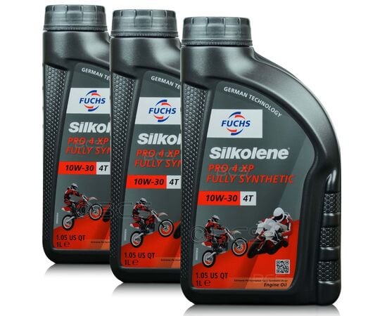 3 litry FUCHS SILKOLENE PRO 4 10W30 XP - syntetyczny (full synthetic) olej silnikowy (4T) do motocyklii - ZESTAW - TANIEJ, Opakowanie / zestaw: 3 litry (3 x 1 litr) - sklep olejefuchs.pl