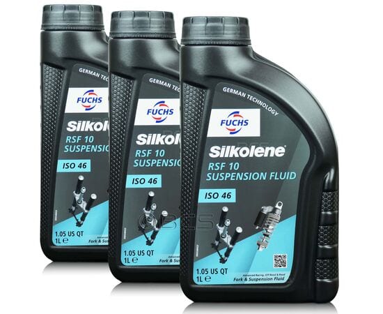 3 litry FUCHS SILKOLENE RSF 10 (ISO 46) - olej do amortyzatorów w motocyklach - ZESTAW - TANIEJ, Nazwa: RSF 10 (ISO 46), Opakowanie / zestaw: 3 litry (3 x 1 litr) - sklep olejefuchs.pl