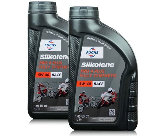 2 litry FUCHS SILKOLENE PRO 4 PLUS 5W40 RACE - syntetyczny (full synthetic) olej silnikowy (4T) do motocykli wyczynowych - ZESTAW - TANIEJ, Opakowanie / zestaw: 2 litry (2 x 1 litr) - sklep olejefuchs.pl