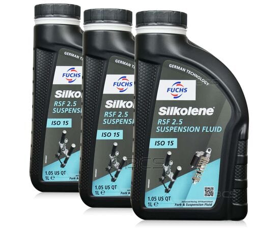 3 litry FUCHS SILKOLENE RSF 2,5 (ISO 15) - olej do amortyzatorów w motocyklach - ZESTAW - TANIEJ, Nazwa: RSF 2,5 (ISO 15), Opakowanie / zestaw: 3 litry (3 x 1 litr) - sklep olejefuchs.pl