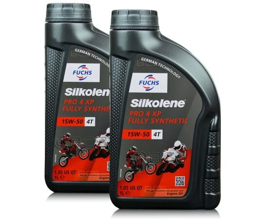 2 litry FUCHS SILKOLENE PRO 4 15W50 XP - syntetyczny (full synthetic) olej silnikowy (4T) do motocykli - ZESTAW - TANIEJ, Opakowanie / zestaw: 2 litry (2 x 1 litr), Lepkość SAE: 15W50 - sklep olejefuchs.pl