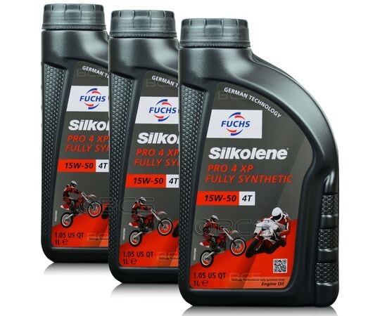 3 litry FUCHS SILKOLENE PRO 4 15W50 XP - syntetyczny (full synthetic) olej silnikowy (4T) do motocykli - ZESTAW - TANIEJ, Opakowanie / zestaw: 3 litry (3 x 1 litr), Lepkość SAE: 15W50 - sklep olejefuchs.pl