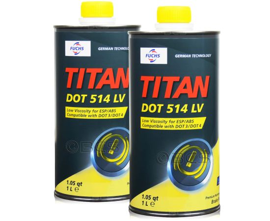 2 litry FUCHS TITAN DOT 514 LV (DOT 4 ; DOT 5.1) - płyn hamulcowy - ZESTAW - TANIEJ, Opakowanie / zestaw: 2 litry (2 x 1 litr) - sklep olejefuchs.pl