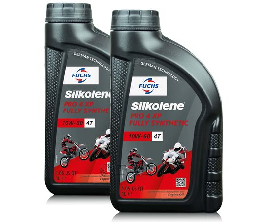 2 litry FUCHS SILKOLENE PRO 4 10W60 XP - syntetyczny (full synthetic) olej silnikowy (4T) do motocykli - ZESTAW - TANIEJ, Opakowanie / zestaw: 2 litry (2 x 1 litr), Lepkość SAE: 10W60 - sklep olejefuchs.pl