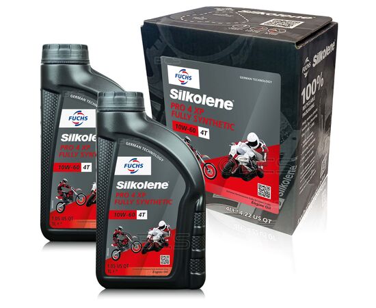 6 litrów FUCHS SILKOLENE PRO 4 10W60 XP - syntetyczny (full synthetic) olej silnikowy (4T) do motocykli - ZESTAW - TANIEJ, Opakowanie / zestaw: 6 litrów (4 litry + 2 x 1 litr), Lepkość SAE: 10W60 - sklep olejefuchs.pl