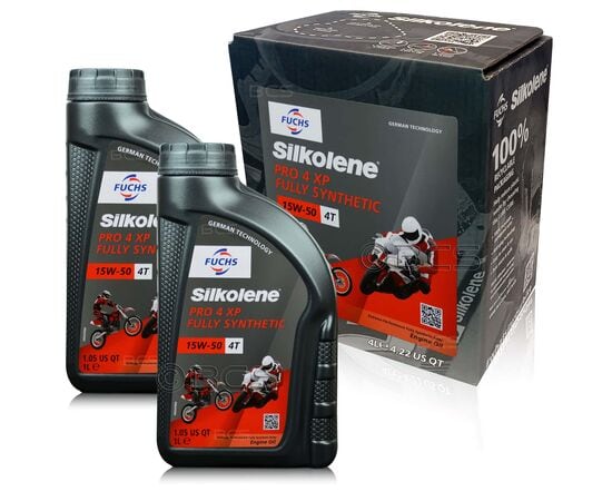 6 litrów FUCHS SILKOLENE PRO 4 15W50 XP - syntetyczny (full synthetic) olej silnikowy (4T) do motocykli - ZESTAW - TANIEJ, Opakowanie / zestaw: 6 litrów (4 litry + 2 x 1 litr), Lepkość SAE: 15W50 - sklep olejefuchs.pl