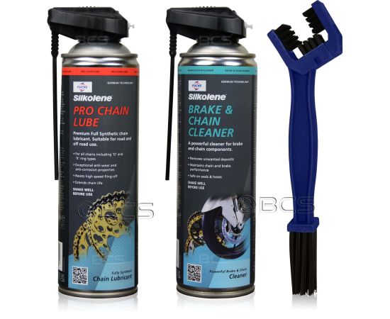 ZESTAW DO KONSERWACJI ŁAŃCUCHA PRO CHAIN LUBE SPRAY + BRAKE & CHAIN CLEANER SPRAY + SZCZOTKA, Opakowanie / zestaw: 500 ml SPRAY x 2 + SZCZOTKA - sklep olejefuchs.pl