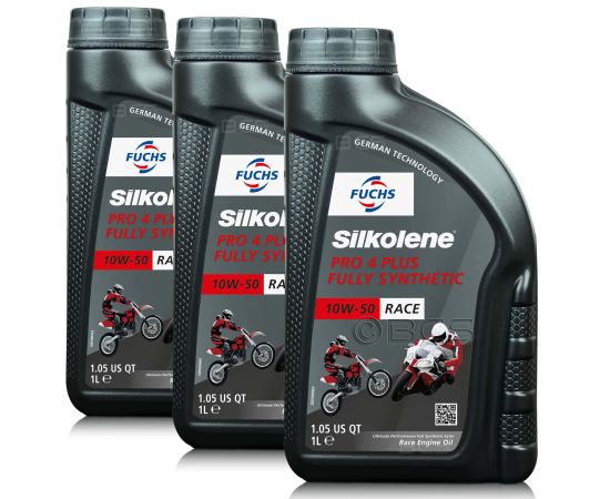 3 litry FUCHS SILKOLENE PRO 4 PLUS 10W50 RACE - syntetyczny (full synthetic) olej silnikowy (4T) do motocykli wyczynowych - ZESTAW - TANIEJ, Opakowanie / zestaw: 3 litry (3 x 1 litr) - sklep olejefuchs.pl