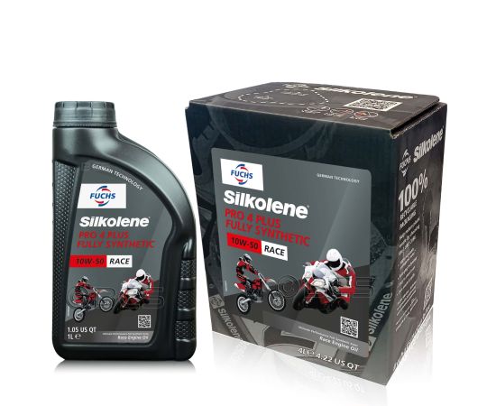 5 litrów FUCHS SILKOLENE PRO 4 PLUS 10W50 RACE - syntetyczny (full synthetic) olej silnikowy (4T) do motocykli wyczynowych - ZESTAW - TANIEJ, Opakowanie / zestaw: 5 litrów (4 litry + 1 litr) - sklep olejefuchs.pl