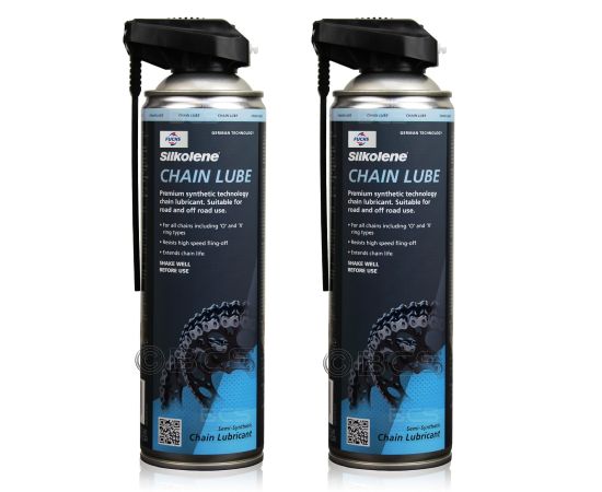 2 sztuki FUCHS SILKOLENE CHAIN LUBE SPRAY - syntetyczny smar do łańcuha motocyklowego - 500 ml - ZESTAW - TANIEJ, Opakowanie / zestaw: 500 ml SPRAY x 2 - sklep olejefuchs.pl