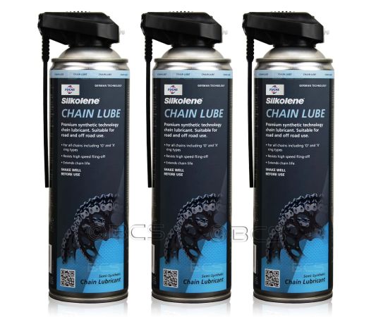 3 sztuki FUCHS SILKOLENE CHAIN LUBE SPRAY - syntetyczny smar do łańcuha motocyklowego - 500 ml - ZESTAW - TANIEJ, Opakowanie / zestaw: 500 ml SPRAY x 3 - sklep olejefuchs.pl