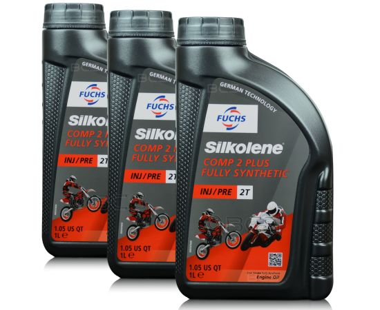 3 litry FUCHS SILKOLENE COMP 2 PLUS - syntetyczny (full synthetic) olej silnikowy (2T) do motocykli - ZESTAW - TANIEJ, Opakowanie / zestaw: 3 litry (3 x 1 litr) - sklep olejefuchs.pl