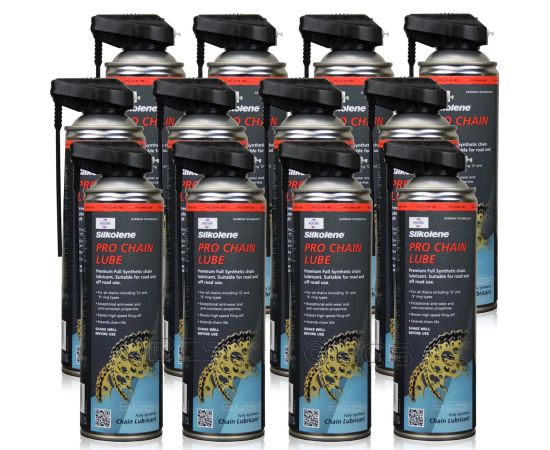 12 sztuk FUCHS SILKOLENE PRO CHAIN LUBE SPRAY - syntetyczny smar do łańcucha motocyklowego - 500 ml - ZESTAW - TANIEJ, Opakowanie / zestaw: 500 ml SPRAY x 12 - sklep olejefuchs.pl