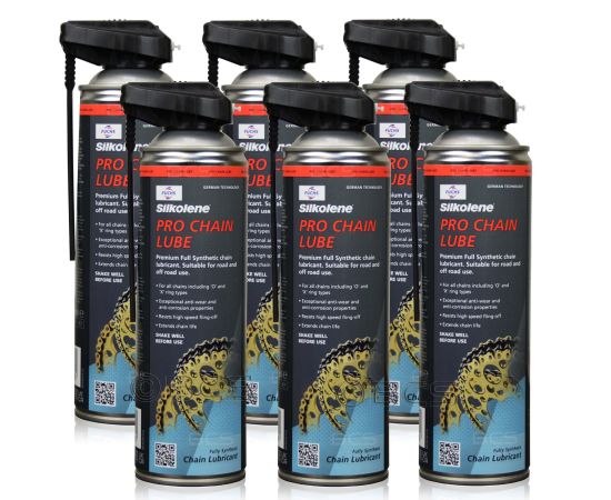 6 sztuk FUCHS SILKOLENE PRO CHAIN LUBE SPRAY - syntetyczny smar do łańcucha motocyklowego - 500 ml - ZESTAW - TANIEJ, Opakowanie / zestaw: 500 ml SPRAY x 6 - sklep olejefuchs.pl