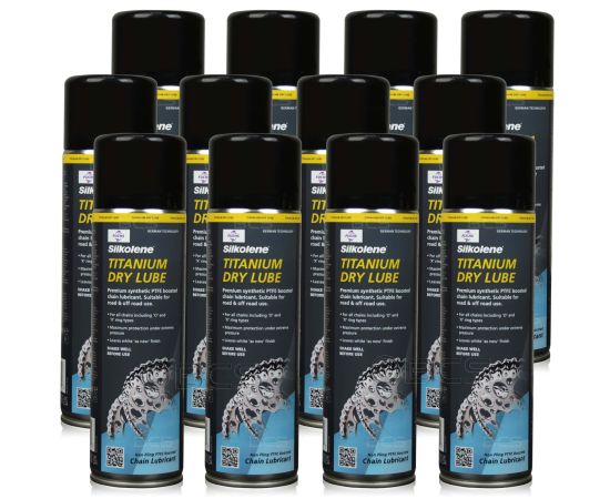 12 sztuk FUCHS SILKOLENE TITANIUM DRY LUBE SPRAY - smar do łańcucha motocyklowego z PTFE - 500 ml - ZESTAW - TANIEJ, Opakowanie / zestaw: 500 ml SPRAY x 12 - sklep olejefuchs.pl