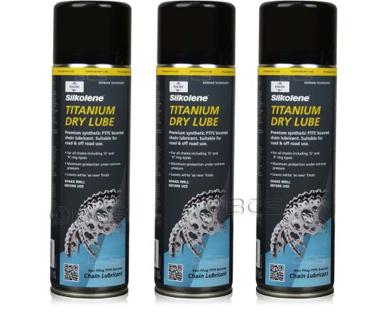 3 sztuki FUCHS SILKOLENE TITANIUM DRY LUBE SPRAY - smar do łańcucha motocyklowego z PTFE - 500 ml - ZESTAW - TANIEJ, Opakowanie / zestaw: 500 ml SPRAY x 3 - sklep olejefuchs.pl