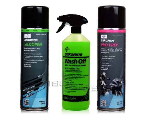 ZESTAW DO MYCIA I KONSERAWACJI MOTOCYKLA - SILKOLENE WASH OFF + PRO PREP + SILKOPEN - sklep olejefuchs.pl