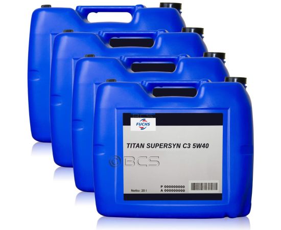 80 litrów FUCHS TITAN SUPERSYN C3 5W40 (dawniej TITAN GT1 5W40) - olej silnikowy - ZESTAW - TANIEJ, Opakowanie / zestaw: 20 litrów x4 - sklep olejefuchs.pl