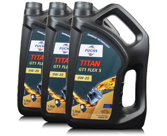 15 litrów FUCHS TITAN GT1 FLEX 5 0W20 - olej silnikowy - ZESTAW - TANIEJ, Opakowanie / zestaw: 15 litrów (3 x 5 litrów) - sklep olejefuchs.pl
