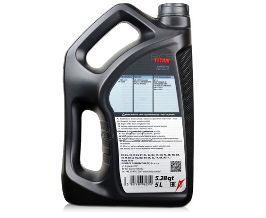 8 litrów FUCHS TITAN SUPERSYN 5W40 - olej silnikowy - ZESTAW - TANIEJ, Opakowanie / zestaw: 8 litrów (5 litrów + 3 x 1 litr), 2. zdjęcie - sklep olejefuchs.pl
