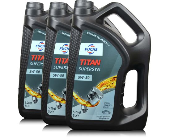 15 litrów FUCHS TITAN SUPERSYN 5W50 - olej silnikowy - ZESTAW - TANIEJ, Opakowanie / zestaw: 15 litrów (3 x 5 litrów) - sklep olejefuchs.pl