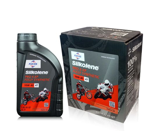 5 litrów FUCHS SILKOLENE PRO 4 10W40 XP - syntetyczny (full synthetic) olej silnikowy (4T) do motocykli - ZESTAW - TANIEJ, Opakowanie / zestaw: 5 litrów (4 litry + 1 litr) - sklep olejefuchs.pl