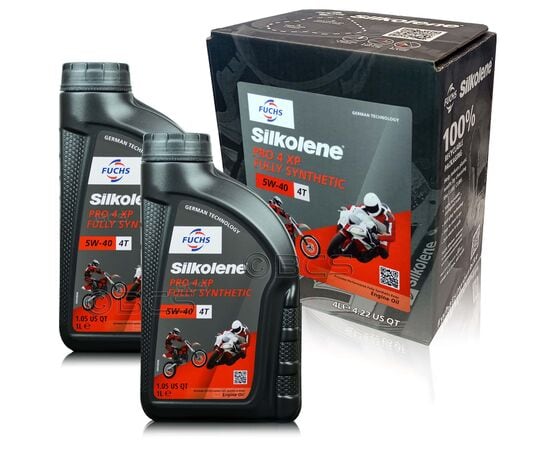 6 litrów FUCHS SILKOLENE PRO 4 5W40 XP - syntetyczny (full synthetic) olej silnikowy (4T) do motocykli - ZESTAW - TANIEJ, Opakowanie / zestaw: 6 litrów (4 litry + 2 x 1 litr) - sklep olejefuchs.pl