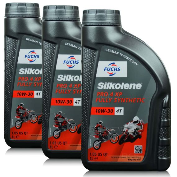 3 litry FUCHS SILKOLENE PRO 4 10W30 XP - syntetyczny (fully synthetic) olej silnikowy (4T) do motocyklii - ZESTAW - TANIEJ, Opakowanie / zestaw: 3 litry (3 x 1 litr) - sklep olejefuchs.pl