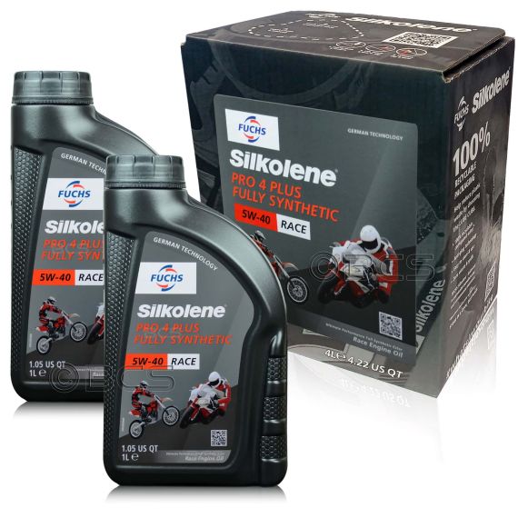 6 litrów FUCHS SILKOLENE PRO 4 PLUS 5W40 RACE - syntetyczny (fully synthetic) olej silnikowy (4T) do motocykli wyczynowych - ZESTAW - TANIEJ, Opakowanie / zestaw: 6 litrów (4 litry + 2 x 1 litr) - sklep olejefuchs.pl