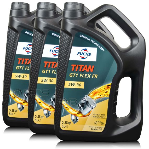 15 litrów FUCHS TITAN GT1 FLEX FR 5W30 PSA B71 2290, RENAULT RN17, MB 229.51, MB 229.52, ACEA C2/C3, API SP - olej silnikowy - ZESTAW - TANIEJ, Opakowanie / zestaw: 15 litrów (3 x 5 litrów) - sklep olejefuchs.pl