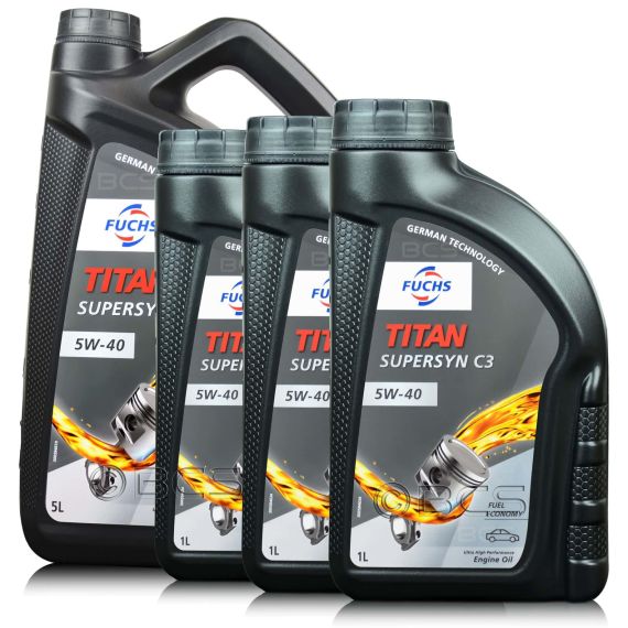 8 litrów FUCHS TITAN SUPERSYN C3 5W40 - ACEA C3, API SP, MB 229.31, VW 505 00/505 01 - olej silnikowy - ZESTAW - TANIEJ, Opakowanie / zestaw: 8 litrów (5 litrów + 3 x 1 litr) - sklep olejefuchs.pl