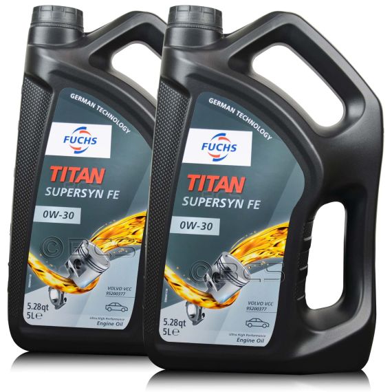 10 litrów FUCHS TITAN SUPERSYN FE 0W30 - VOLVO VCC 95200377, ACEA A5/B5, API SL - olej silnikowy - ZESTAW - TANIEJ, Opakowanie / zestaw: 10 litrów (2 x 5 litrów) - sklep olejefuchs.pl