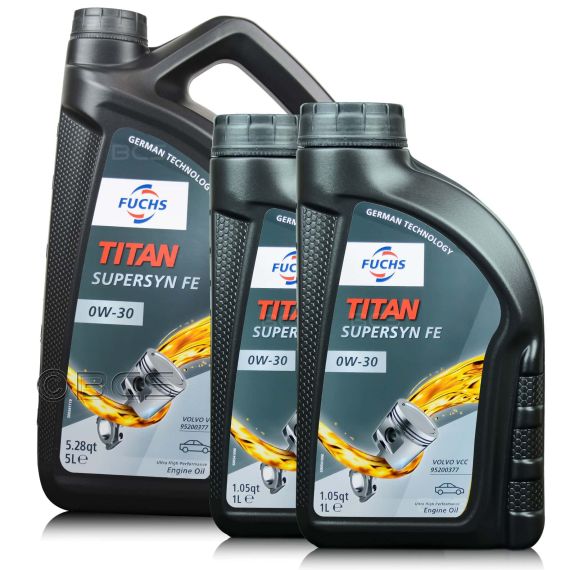 7 litrów FUCHS TITAN SUPERSYN FE 0W30 - VOLVO VCC 95200377, ACEA A5/B5, API SL - olej silnikowy - ZESTAW - TANIEJ, Opakowanie / zestaw: 7 litrów (5 litrów + 2 litry) - sklep olejefuchs.pl