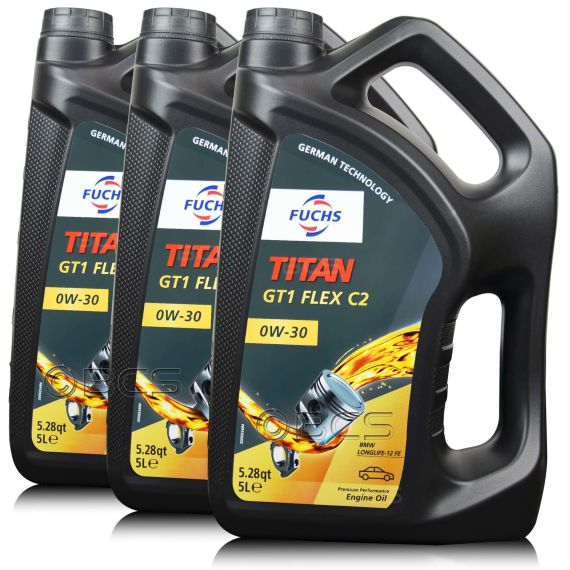 15 litrów FUCHS TITAN GT1 FLEX C2 0W30 - ACEA C2, ACEA A5/B5, API SP, FORD WSS-M2C950-A, BMW LL-12 FE, MB 229.61 - olej silnikowy - ZESTAW - TANIEJ, Opakowanie / zestaw: 15 litrów (3 x 5 litrów), Lepkość SAE: 0W30 - sklep olejefuchs.pl