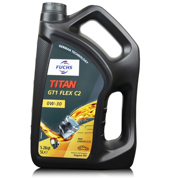 5 litrów  FUCHS TITAN GT1 FLEX C2 0W30 - ACEA C2, ACEA A5/B5, API SP, FORD WSS-M2C950-A, BMW LL-12 FE, MB 229.61 - olej silnikowy, Opakowanie / zestaw: 5 litrów, Lepkość SAE: 0W30 - sklep olejefuchs.pl