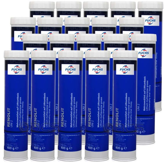 20 sztuk FUCHS RENOLIT UNI 2 - uniwersalny smar litowy - 400 g - ZESTAW - TANIEJ, Klasa konsystencji NLGI: NLGI 2, Opakowanie / zestaw: 400 g x 20 - sklep olejefuchs.pl