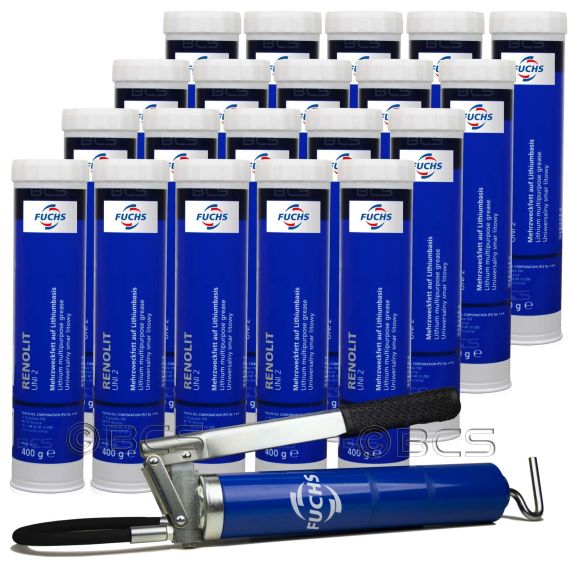 40 sztuk FUCHS RENOLIT UNI 2 400 g - uniwersalny smar litowy + SMAROWNICA - ZESTAW, Klasa konsystencji NLGI: NLGI 2, Opakowanie / zestaw: 400 g x 40 + smarownica - sklep olejefuchs.pl