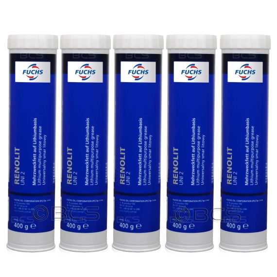 5 sztuk FUCHS RENOLIT UNI 2 - uniwersalny smar litowy - 400 g - ZESTAW - TANIEJ, Klasa konsystencji NLGI: NLGI 2, Opakowanie / zestaw: 400 g x 5 - sklep olejefuchs.pl