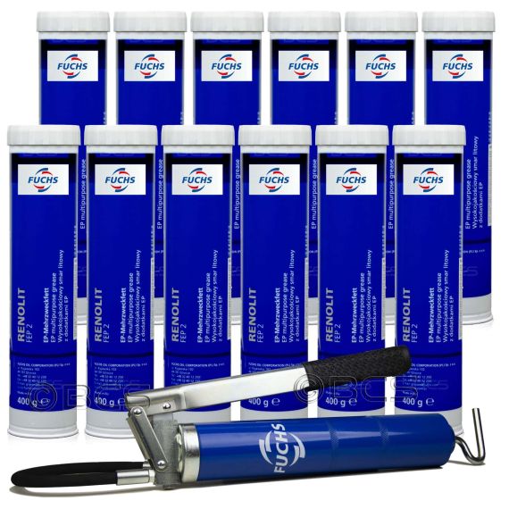 12 sztuk FUCHS RENOLIT FEP 2 - wielozadaniowy smar litowy z EP + SMAROWNICA - ZESTAW, Klasa konsystencji NLGI: NLGI 2, Opakowanie / zestaw: 400 g x 12 + smarownica - sklep olejefuchs.pl