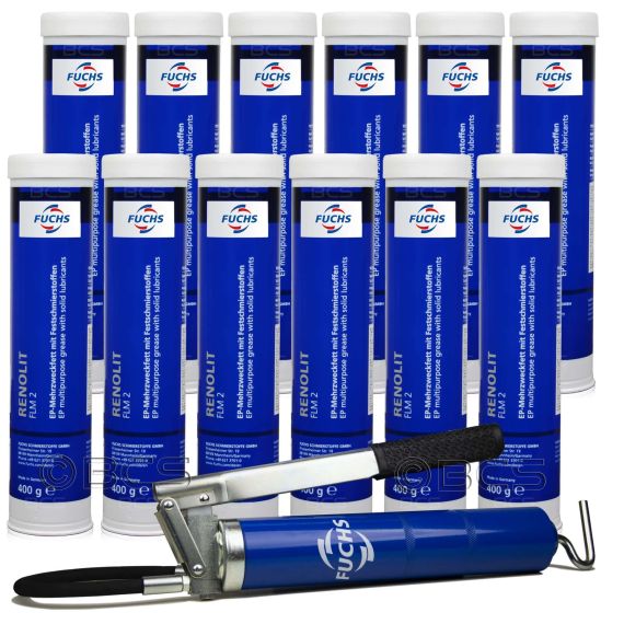 12 sztuk FUCHS RENOLIT FLM 2 400 g - smar + SMAROWNICA - ZESTAW, Opakowanie / zestaw: 400 g x 12 + smarownica - sklep olejefuchs.pl