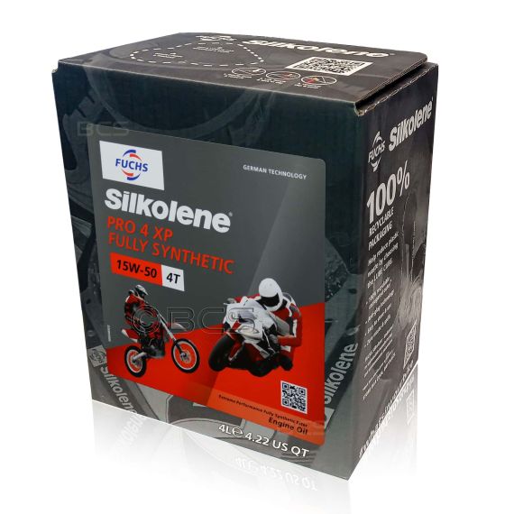 4 litry FUCHS SILKOLENE PRO 4 15W50 XP - syntetyczny (fully synthetic) olej silnikowy (4T) do motocykli, Opakowanie / zestaw: 4 litry, Lepkość SAE: 15W50 - sklep olejefuchs.pl