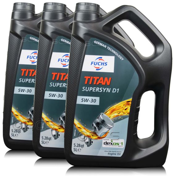 15 litrów FUCHS TITAN SUPERSYN D1 5W30 DEXOS1 Gen 3 - olej silnikowy - ZESTAW - TANIEJ, Opakowanie / zestaw: 15 litrów (3 x 5 litrów), Lepkość SAE: 5W30 - sklep olejefuchs.pl